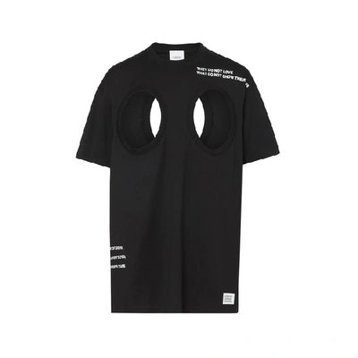 Shop Burberry Cut-out Detail Montage Print Cotton Oversized T-shirt In Black