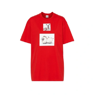 Shop Burberry Deer Print Cotton Oversized T-shirt In Bright Red