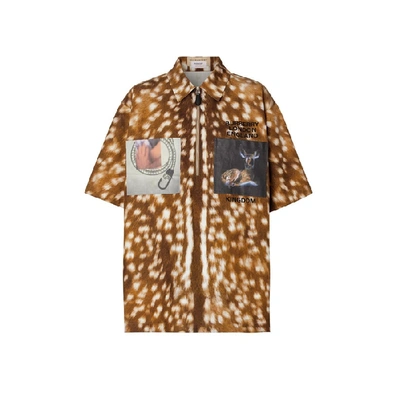 Shop Burberry Short-sleeve Deer Print Cotton Oversized Shirt In Honey