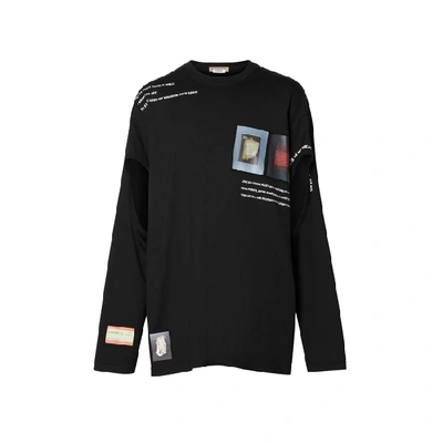 Shop Burberry Cut-out Detail Montage Print Cotton Oversized Top In Black