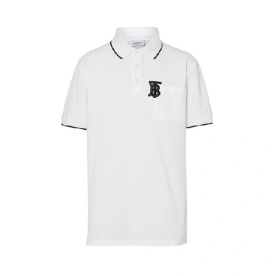 Shop Burberry Monogram Motif Tipped Cotton Pique Polo Shirt In White
