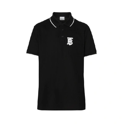 Shop Burberry Monogram Motif Tipped Cotton Pique Polo Shirt In Black