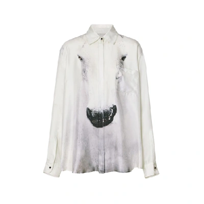 Shop Burberry Unicorn Print Silk Oversized Shirt In Light Grey