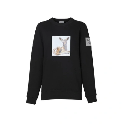 Shop Burberry Deer Print Cotton Oversized Sweatshirt In Black