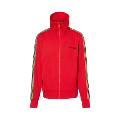 Shop Burberry Icon Stripe Detail Funnel Neck Track Top In Bright Red