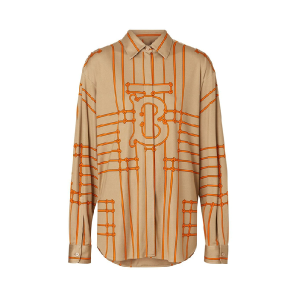 Burberry Monogram Motif Rope Print Stretch Silk Shirt In Orange | ModeSens