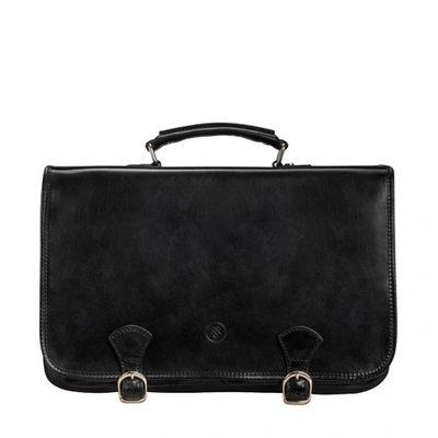 Shop Maxwell Scott Bags Black Italian Leather Shoulder Satchel For Men In Night Black