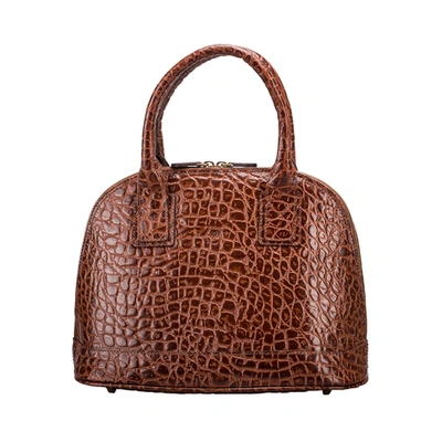 Shop Maxwell Scott Bags Rosa Croco Tote Handbag In Dark Brown