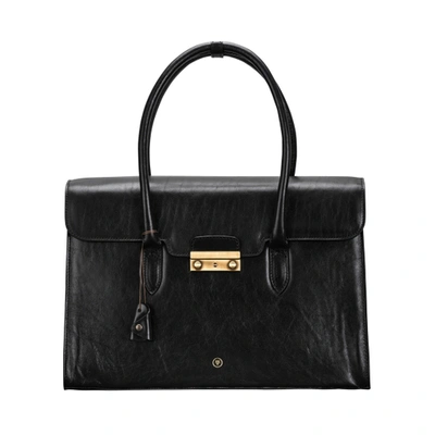 Shop Maxwell Scott Bags Women S Elegant Black Leather Handbag For Macbook In Night Black