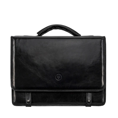 Shop Maxwell Scott Bags Fine Quality Black Italian Leather Mens Satchel Briefcase Bag In Night Black