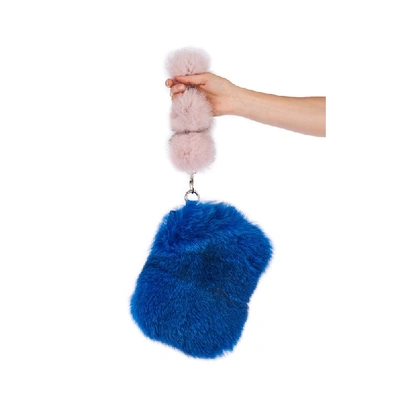 Shop Popski London Pandora Pom Pom Bag - Blue And Pink