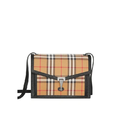 Shop Burberry Small Vintage Check And Leather Crossbody Bag In Black