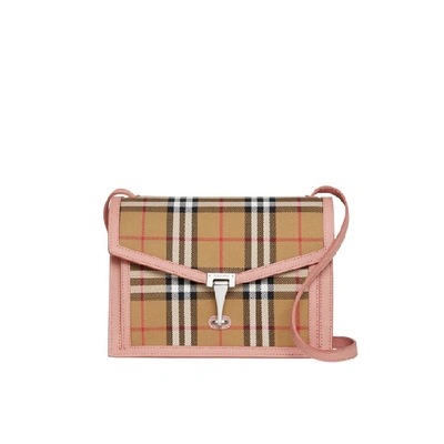 Shop Burberry Small Vintage Check And Leather Crossbody Bag In Ash Rose