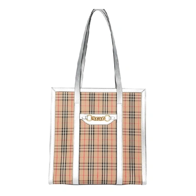 Shop Burberry The Small 1983 Check Link Tote Bag In Silver