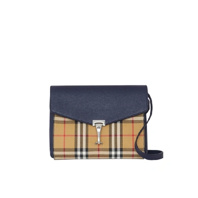 Shop Burberry Small Vintage Check And Leather Crossbody Bag In Regency Blue