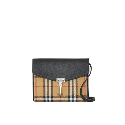Shop Burberry Mini Leather And Vintage Check Crossbody Bag In Black