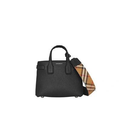 Shop Burberry The Baby Banner In Leather And Vintage Check In Black