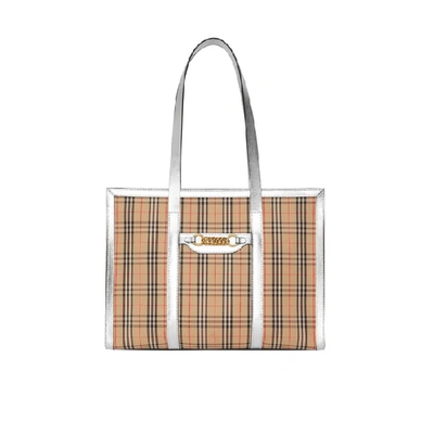 Shop Burberry The 1983 Check Link Tote Bag In Silver