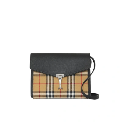 Shop Burberry Small Vintage Check And Leather Crossbody Bag In Black