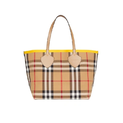Shop Burberry The Large Giant Tote In Colour Block Check In Ant Ylw/gor Ylw