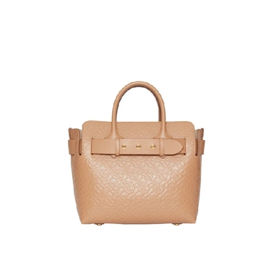 Shop Burberry The Small Monogram Leather Triple Stud Belt Bag In Light Camel