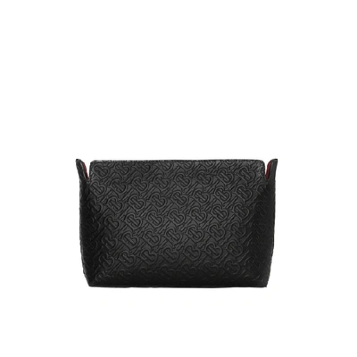 Shop Burberry Medium Monogram Leather Clutch In Black