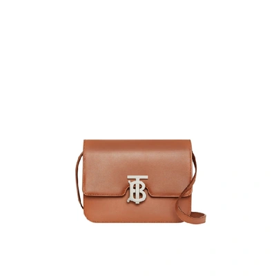 Shop Burberry Small Leather Tb Bag In Malt Brown