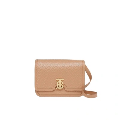 Shop Burberry Medium Monogram Leather Tb Bag In Light Camel