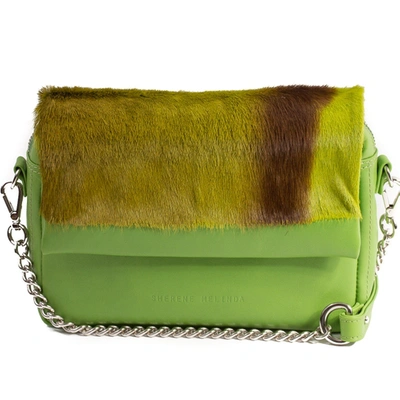 Shop Sherene Melinda Lime Shoulder Bag With A Stripe In Lime Green