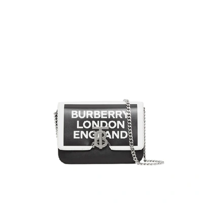 Shop Burberry Small Logo Print Leather Tb Bag In Black/white