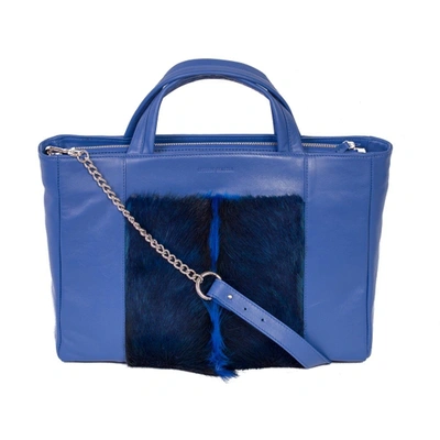 Shop Sherene Melinda Tote Springbok Leather Handbag In Royal Blue With A Fan
