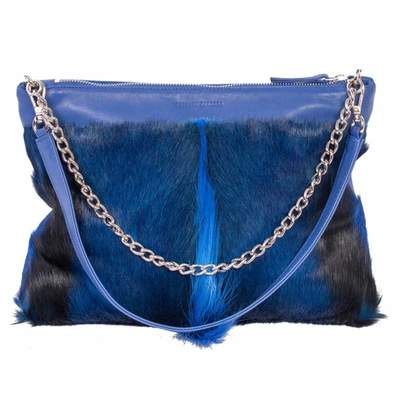 Shop Sherene Melinda Multiway Springbok Leather Handbag In Royal Blue With A Fan