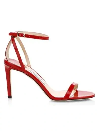 Shop Jimmy Choo Minny Ankle-strap Patent Leather Sandals In Red