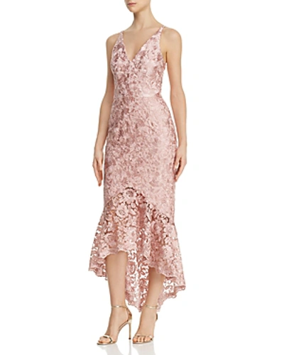 Shop Avery G Shimmery Floral-embroidered Lace Dress In Mauve