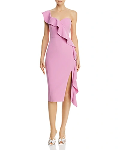 Shop Aidan Mattox Aidan By  One-shoulder Crepe Dress In Lilac