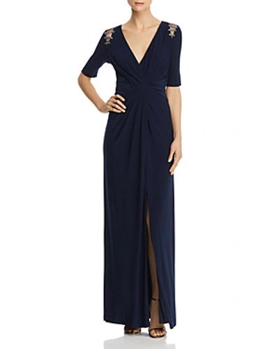 Shop Adrianna Papell Embellished Jersey Gown In Midnight