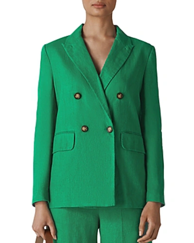 Shop Whistles Double-breasted Linen Blazer In Green