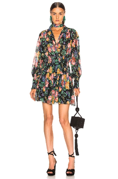 Shop Zimmermann Allia Shirred Short Dress In Black Floral