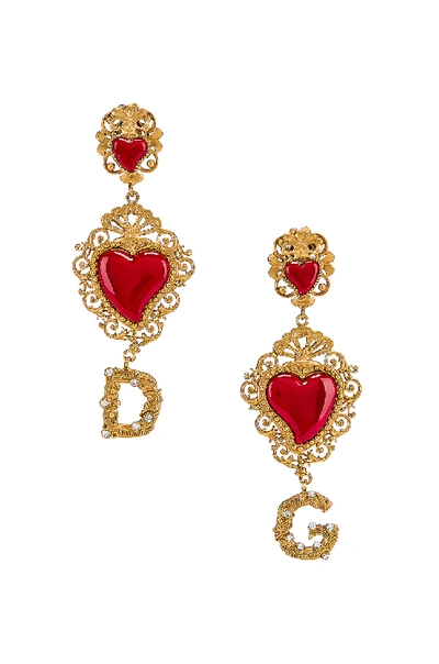 Shop Dolce & Gabbana 徽标耳环 In Red