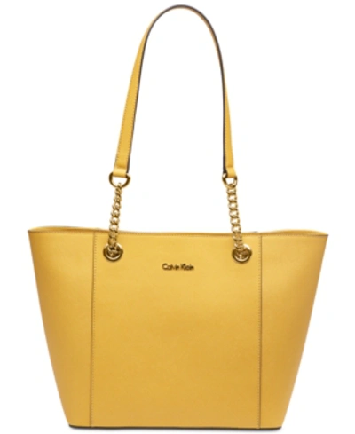 Shop Calvin Klein Hayden Saffiano Leather Large Tote In Marigold/gold