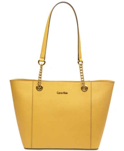 ☂️🍄Calvin Klein Hayden Saffiano Leather[ Large] Tote Pastel Yellow/Gold  👍👍👍