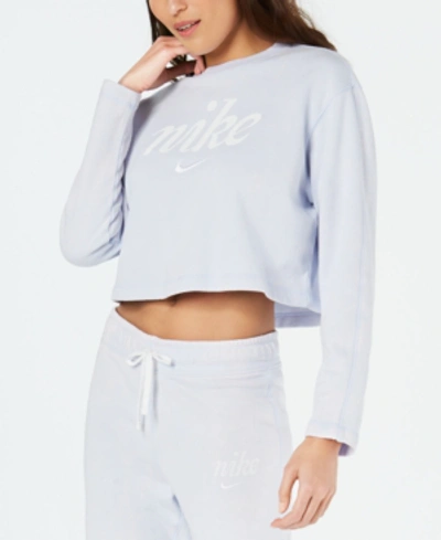 Shop Nike Sportswear Cotton Washed Cropped Sweatshirt In Half Blue