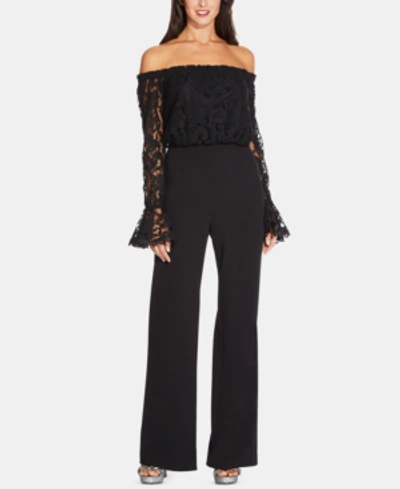 Adrianna Papell Petite Lace Off-the-shoulder Jumpsuit In Black
