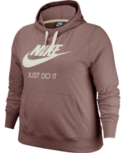 Shop Nike Plus Size Gym Vintage Hoodie In Smokey Mauve/ Sail