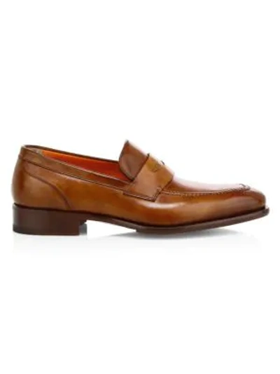 Shop Santoni Ibiscus Leather Penny Loafers In Medium Brown