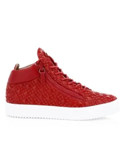 Shop Giuseppe Zanotti Studded Leather Sneakers In Red