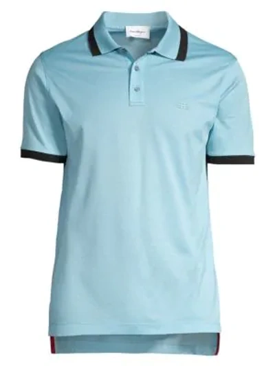 Shop Ferragamo Tipped Cotton Polo In Bright Sky