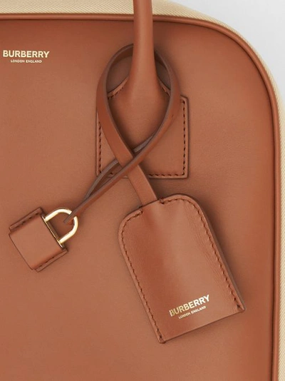 Shop Burberry Medium Leather And Cotton Canvas Cube Bag In Malt Brown