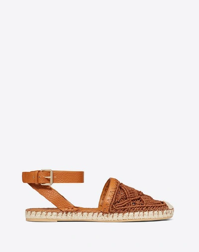Shop Valentino Grainy Calfskin And Macramé Lace Espadrille 20 Mm In Tan