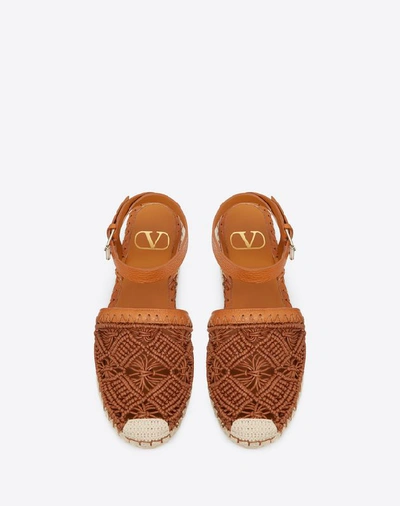 Shop Valentino Grainy Calfskin And Macramé Lace Espadrille 20 Mm In Tan